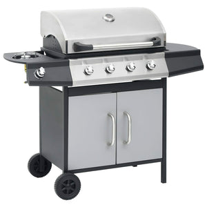 Gasgrill 4+1 Flammen Schwarz und Silbern Stahl & Edelstahl