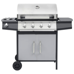 Gasgrill 4+1 Flammen Schwarz und Silbern Stahl & Edelstahl