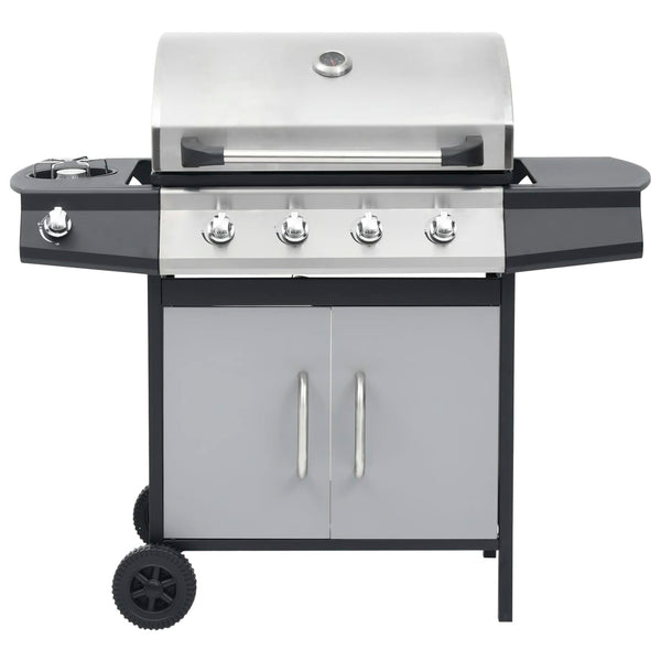 Gasgrill 4+1 Flammen Schwarz und Silbern Stahl & Edelstahl