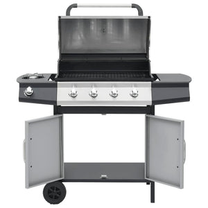 Gasgrill 4+1 Flammen Schwarz und Silbern Stahl & Edelstahl