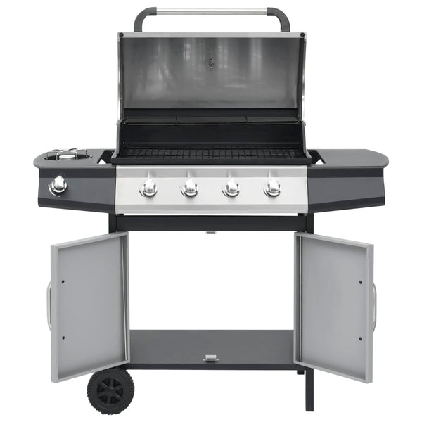 Gasgrill 4+1 Flammen Schwarz und Silbern Stahl & Edelstahl