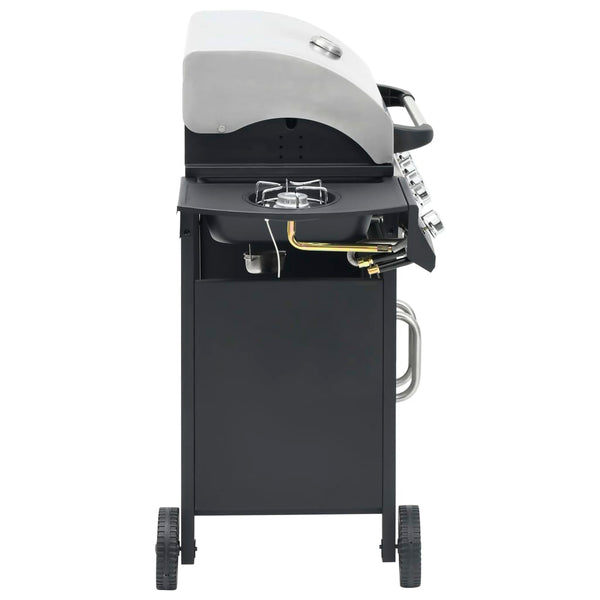 Gasgrill 4+1 Flammen Schwarz und Silbern Stahl & Edelstahl