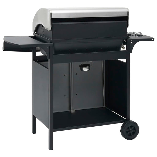 Gasgrill 4+1 Flammen Schwarz und Silbern Stahl & Edelstahl