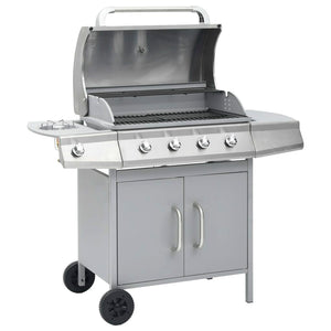 Gasgrill 4+1 Flammen Silbern Edelstahl