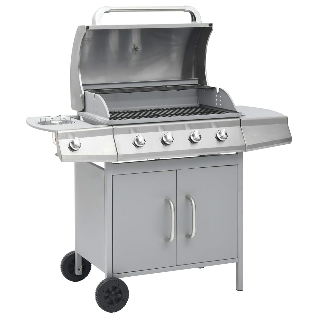 Gasgrill 4+1 Flammen Silbern Edelstahl