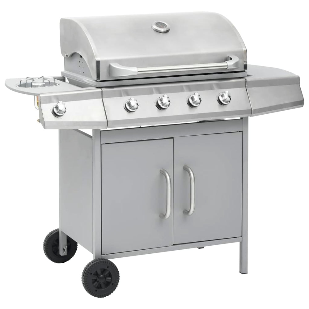 Gasgrill 4+1 Flammen Silbern Edelstahl