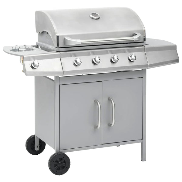 Gasgrill 4+1 Flammen Silbern Edelstahl