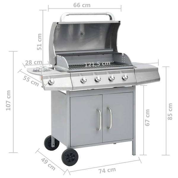 Gasgrill 4+1 Flammen Silbern Edelstahl