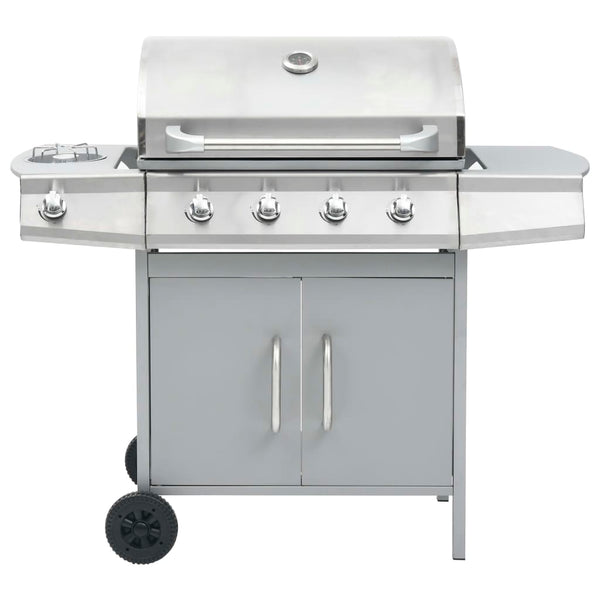 Gasgrill 4+1 Flammen Silbern Edelstahl
