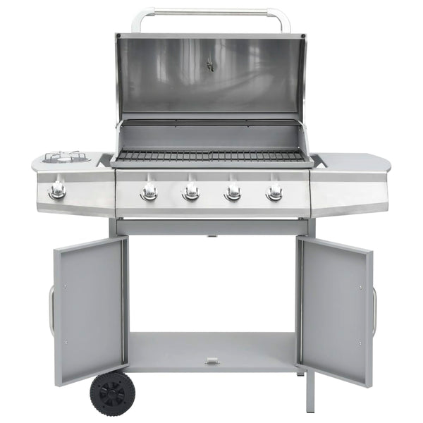 Gasgrill 4+1 Flammen Silbern Edelstahl