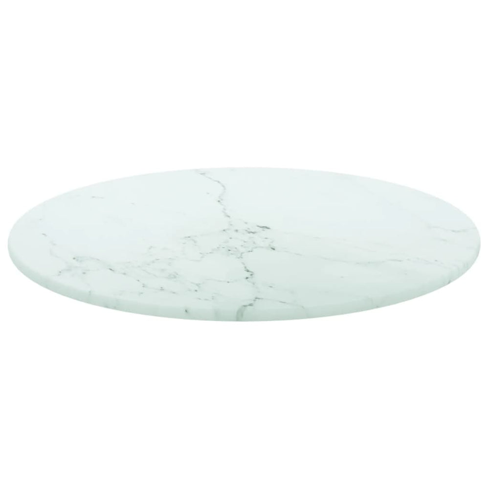 vidaXL Plateau de table Blanc Ø30x0,8 cm Verre trempé aspect marbre