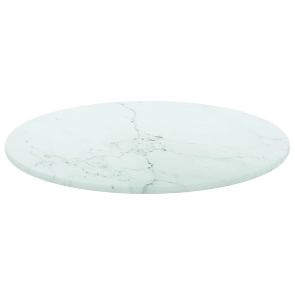 Tischplatte Weiß Marmoroptik Ø30cm Hartglas