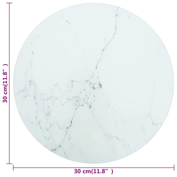 Tischplatte Weiß Marmoroptik Ø30cm Hartglas