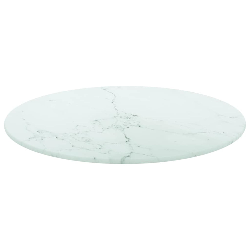 vidaXL Plateau de table Blanc Ø40x0,8 cm Verre trempé aspect marbre