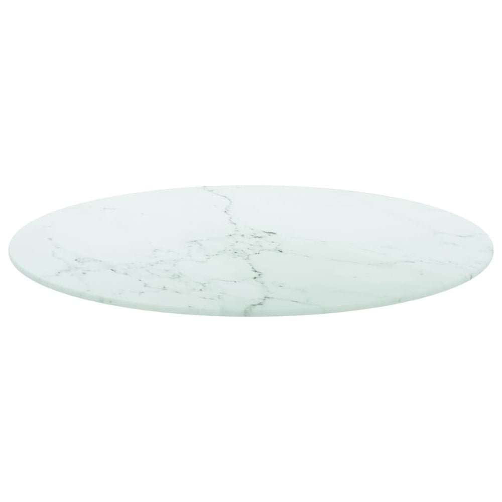 vidaXL Plateau de table Blanc Ø60x0,8 cm Verre trempé aspect marbre