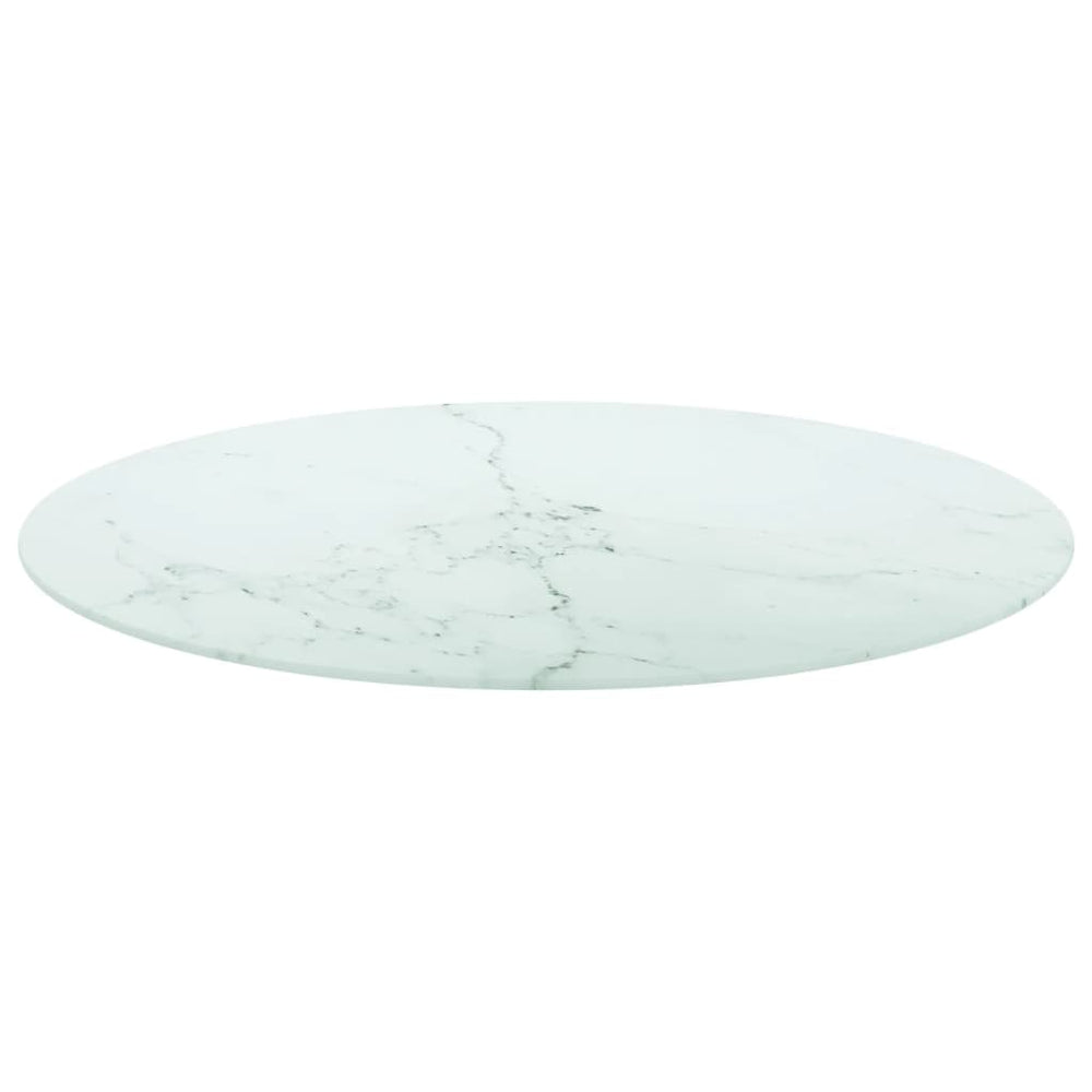 vidaXL Plateau de table Blanc Ø80x1 cm Verre trempé aspect marbre
