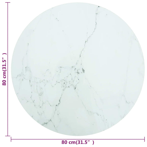 Tischplatte Weiß Marmoroptik Ø80cm Hartglas