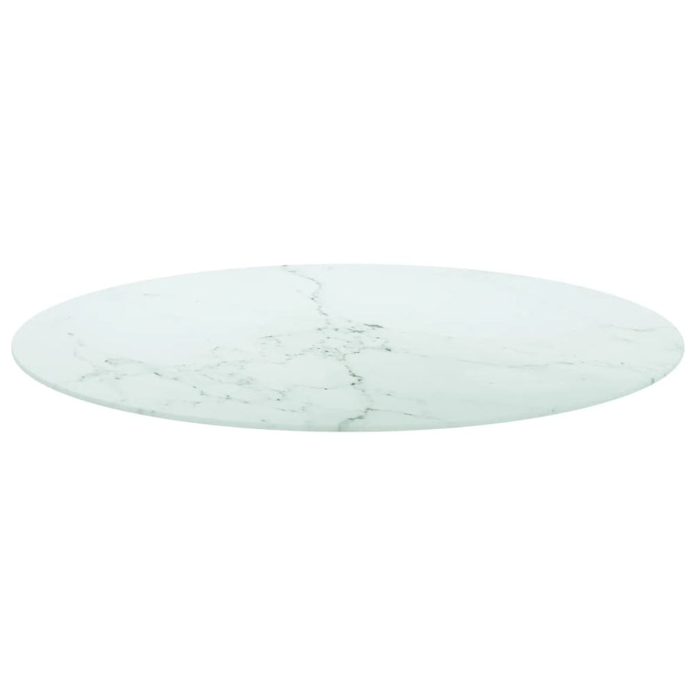 vidaXL Plateau de table Blanc Ø90x1 cm Verre trempé aspect marbre
