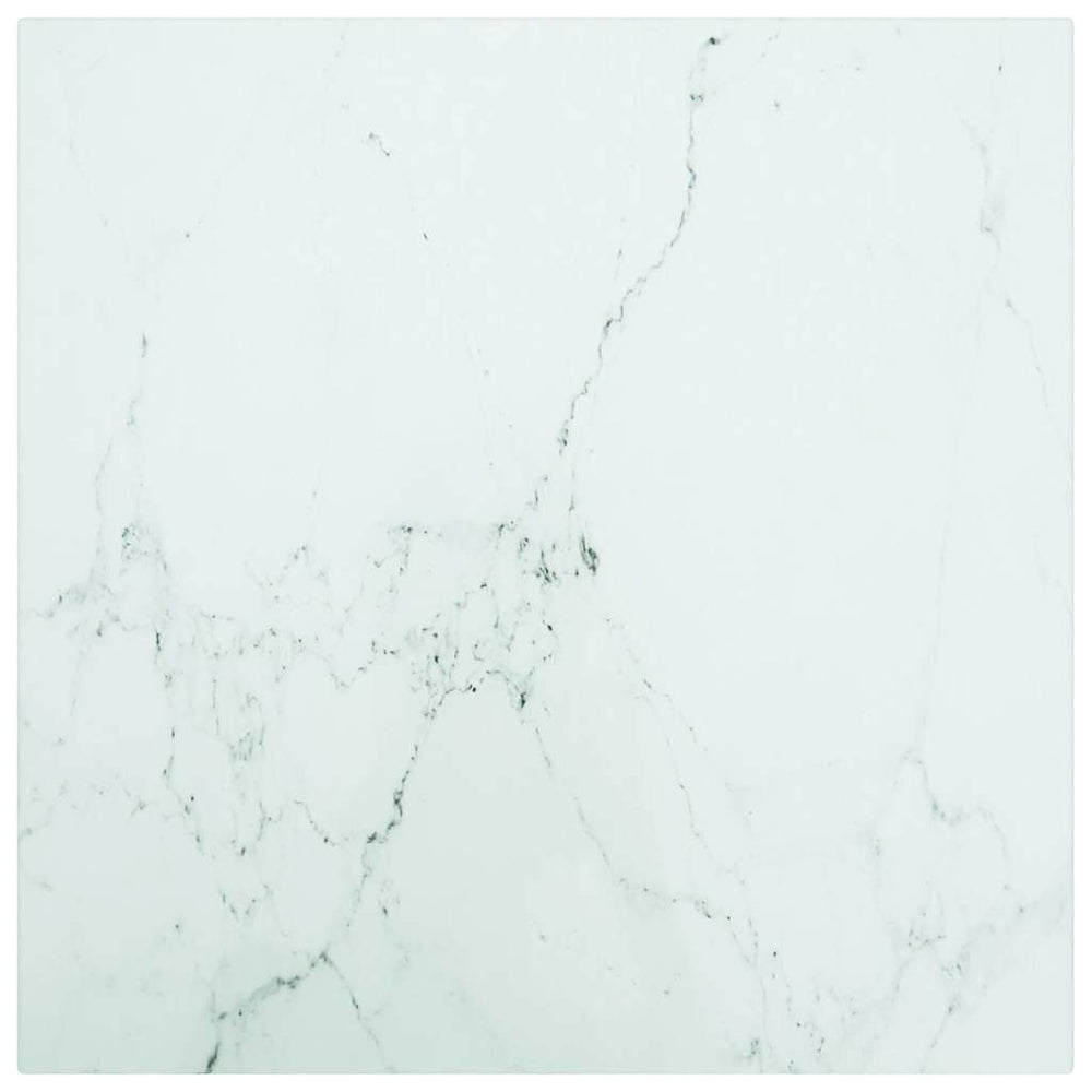 vidaXL Plateau de table Blanc 40x40 cm Verre trempé 6 mm aspect marbre