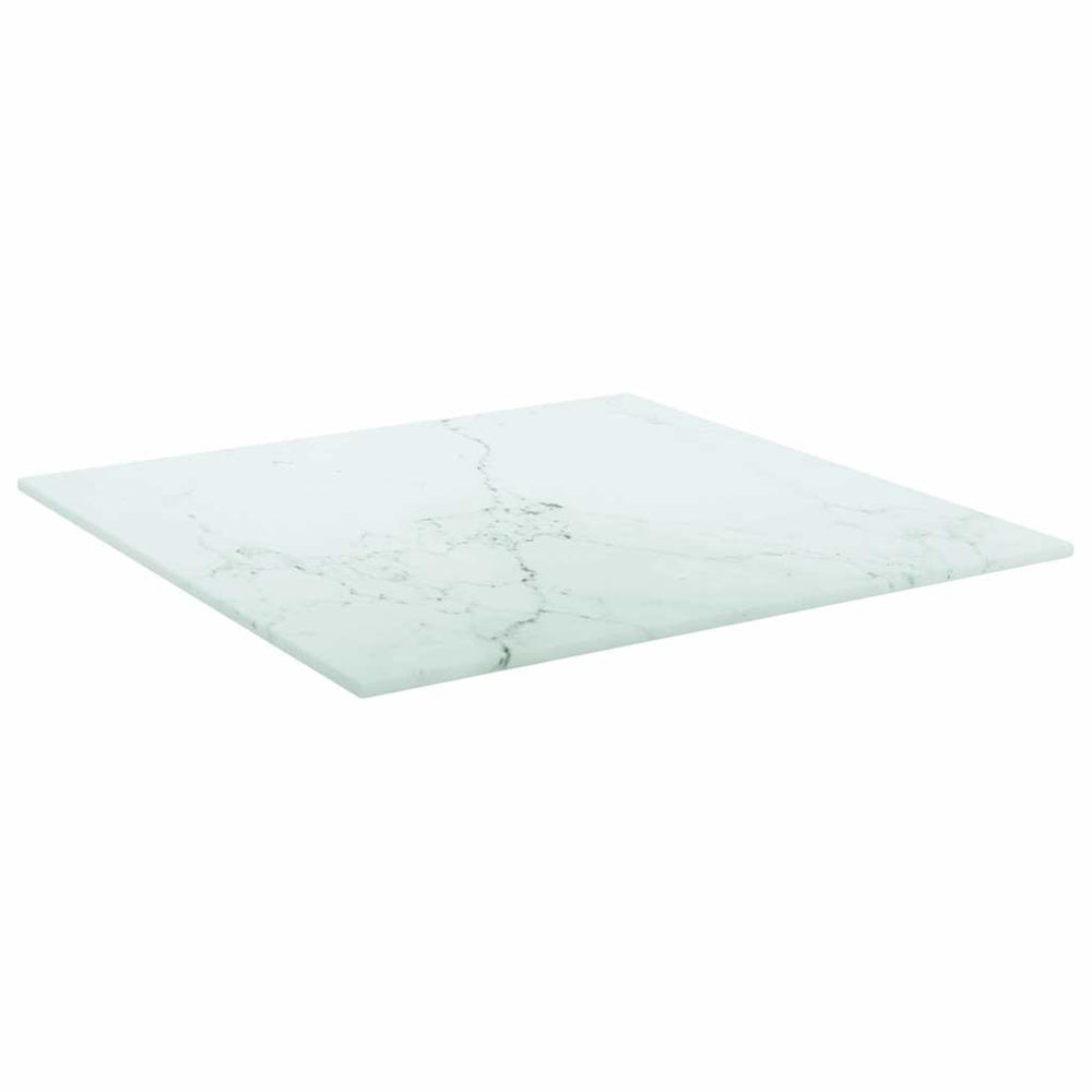 vidaXL Plateau de table Blanc 40x40 cm Verre trempé 6 mm aspect marbre