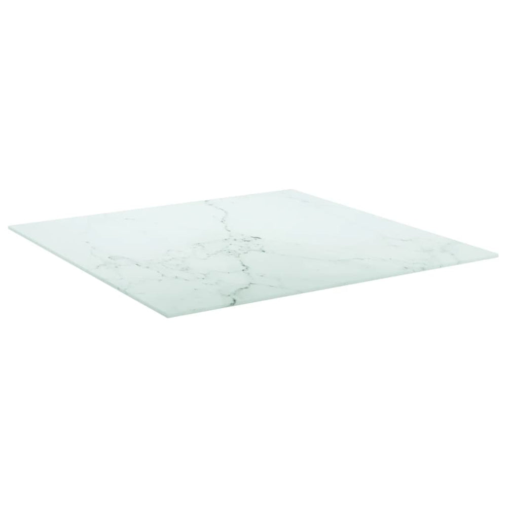 vidaXL Plateau de table Blanc 70x70 cm Verre trempé 6 mm aspect marbre