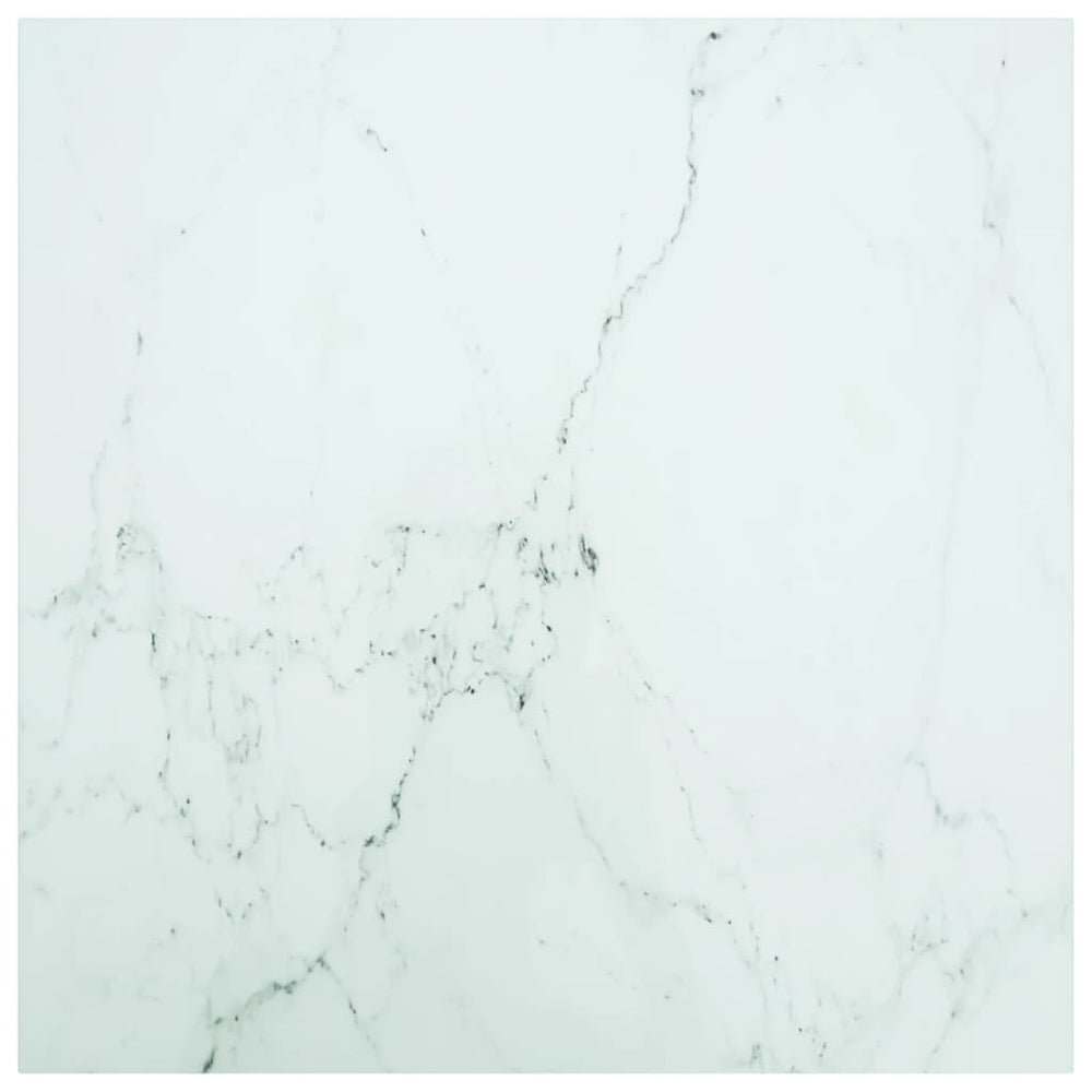 vidaXL Plateau de table Blanc 80x80 cm Verre trempé 6 mm aspect marbre