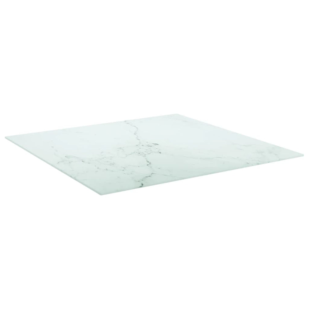 vidaXL Plateau de table Blanc 80x80 cm Verre trempé 6 mm aspect marbre