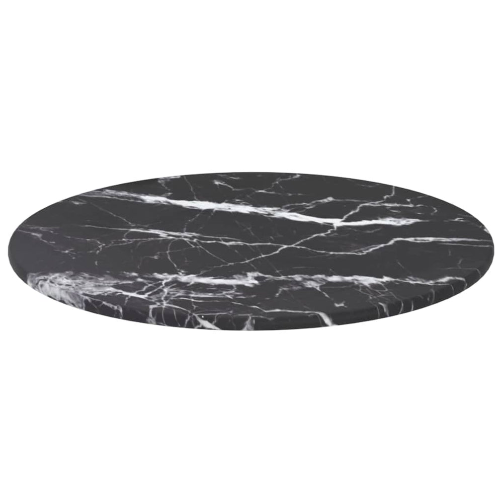 vidaXL Plateau de table noir Ø30x0,8 cm en verre trempé aspect marbre