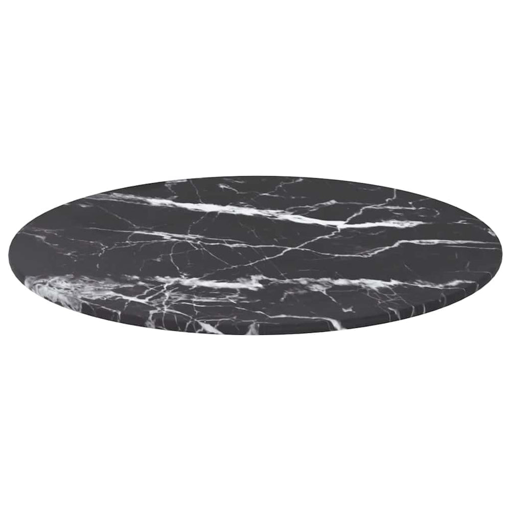 vidaXL Plateau de table noir Ø40x0,8 cm Verre trempé aspect marbre