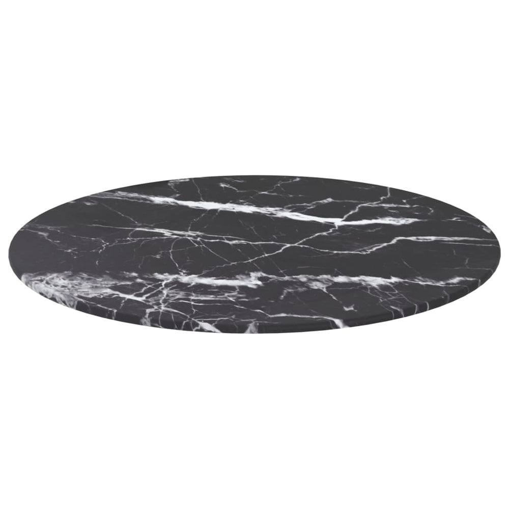 vidaXL Plateau de table noir Ø50x0,8 cm en verre trempé aspect marbre