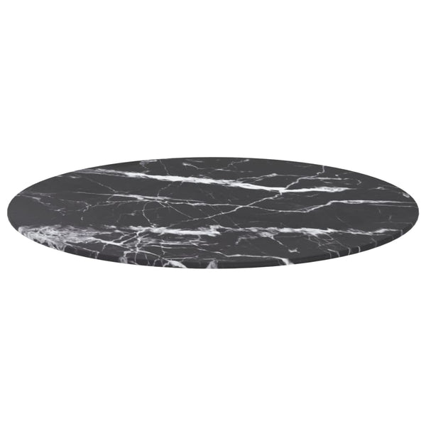 Tischplatte Schwarz Marmoroptik Ø60cm Hartglas
