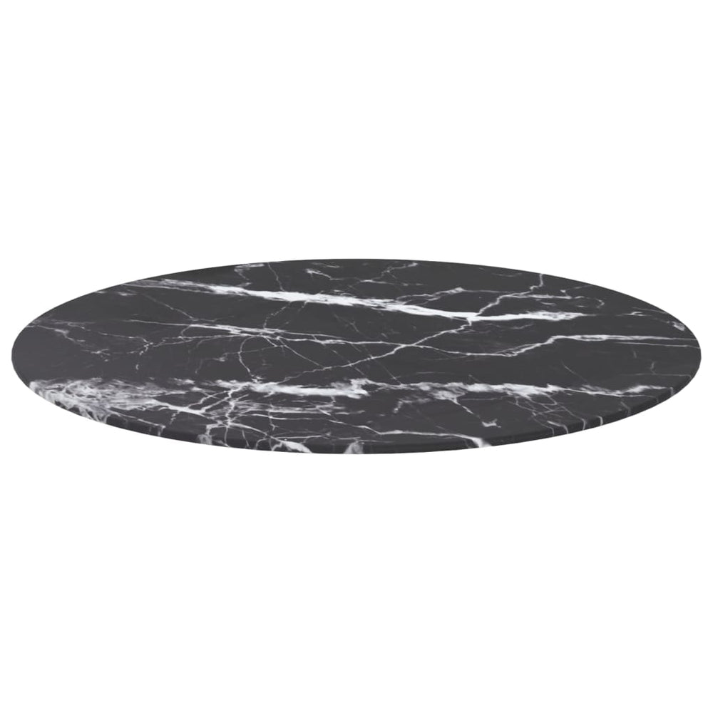 vidaXL Plateau de table noir Ø70x0,8 cm Verre trempé aspect marbre