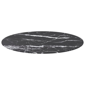 Schwarze Tischplatte aus Hartglas in Marmoroptik Ø80cm