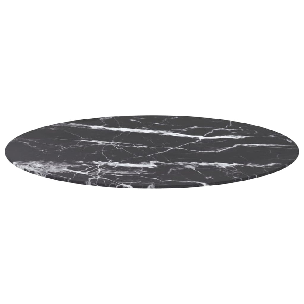 vidaXL Plateau de table noir Ø90x1 cm en verre trempé aspect marbre