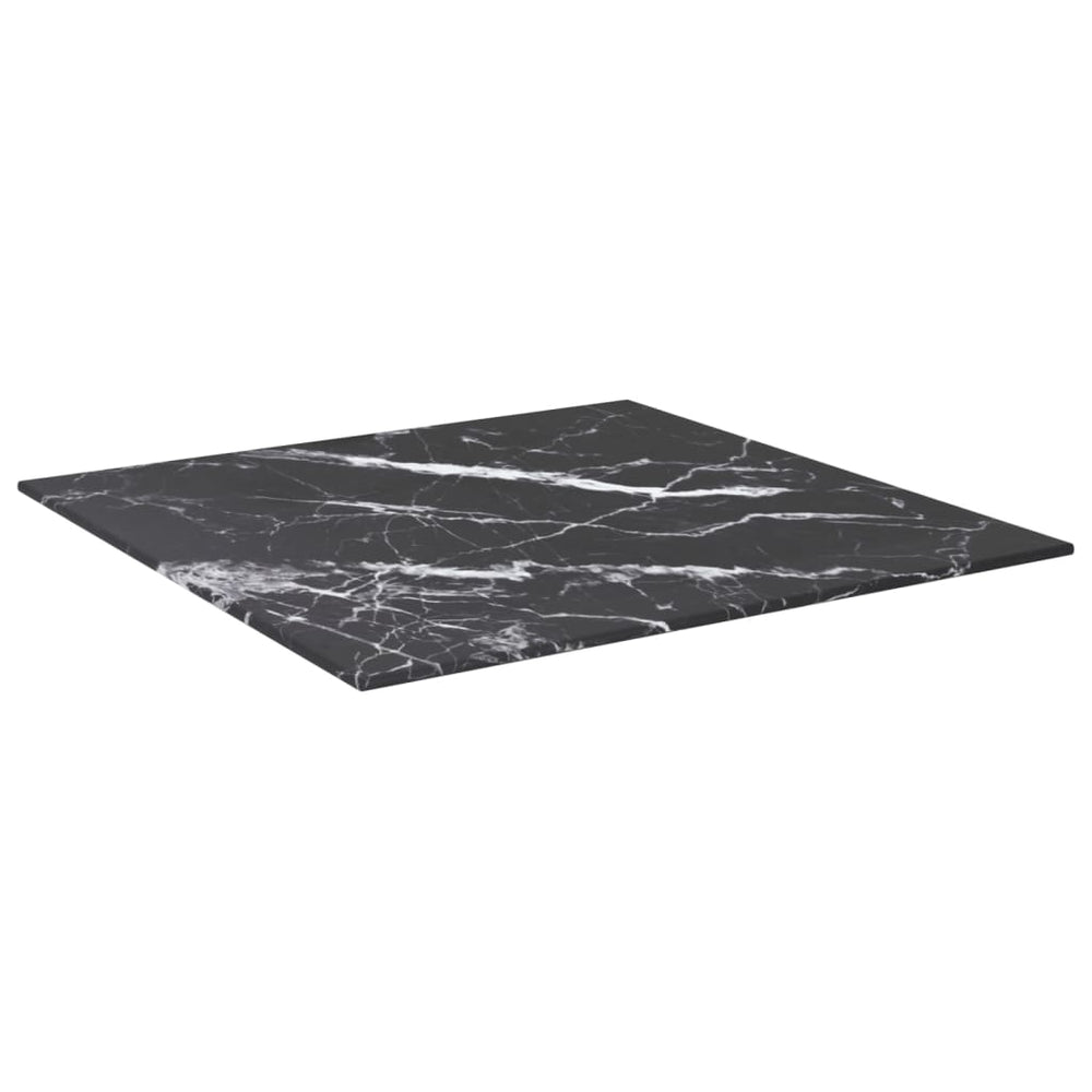 vidaXL Plateau de table noir 50x50 cm 6 mm en verre trempé aspect marbre
