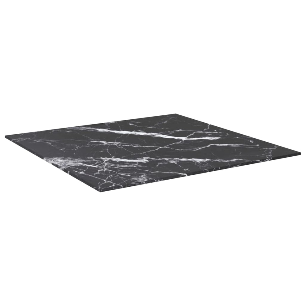 vidaXL Plateau de table noir 60x60 cm, verre trempé 6 mm, aspect marbre