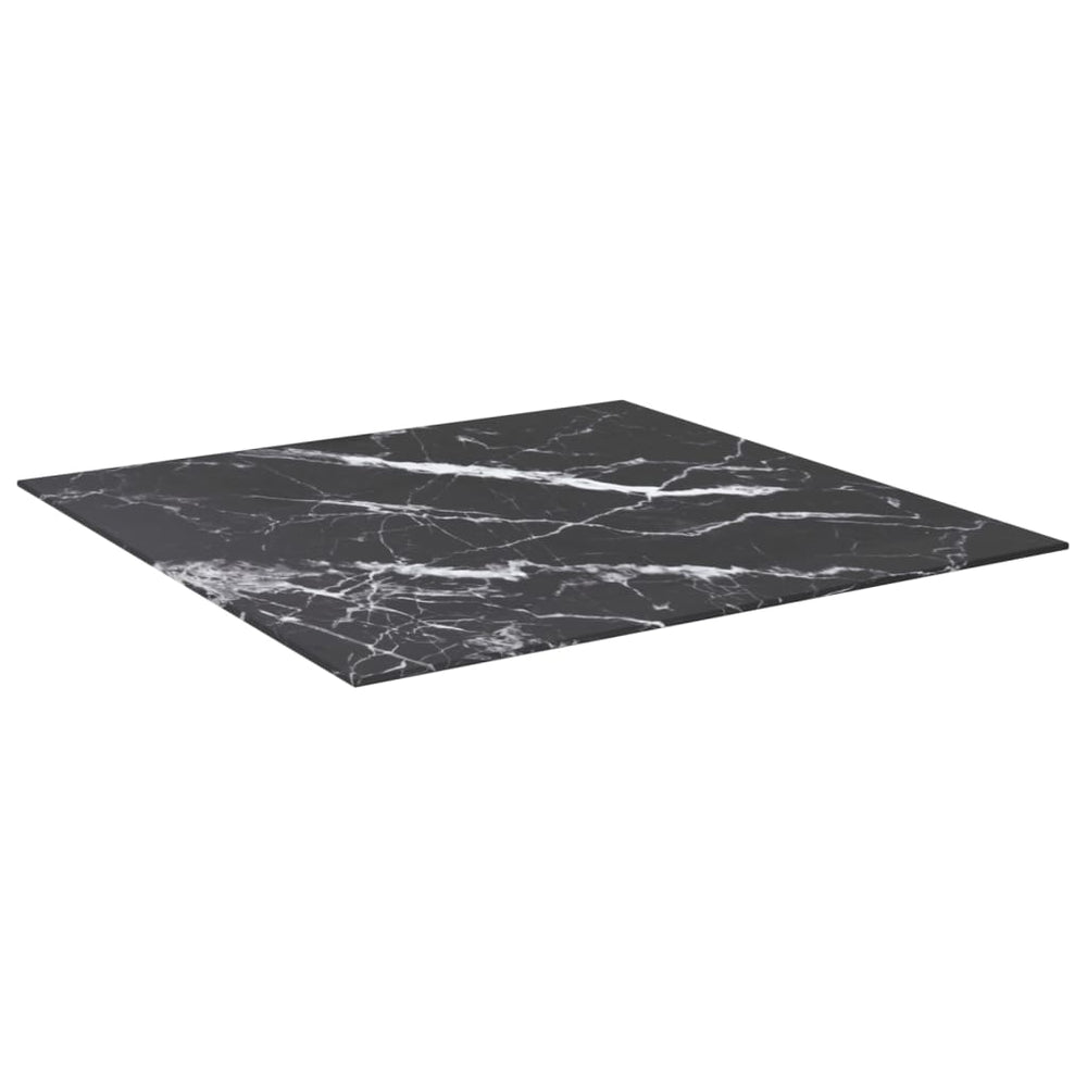 vidaXL Plateau de table noir 80x80 cm en verre trempé 6 mm aspect marbre
