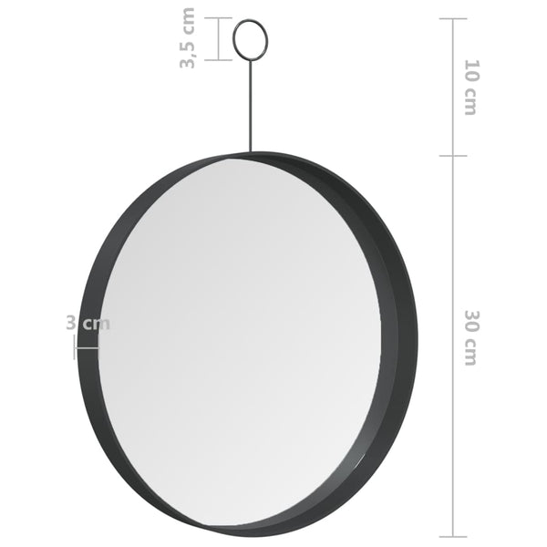 Hängespiegel mit Haken, Schwarz, 30cm