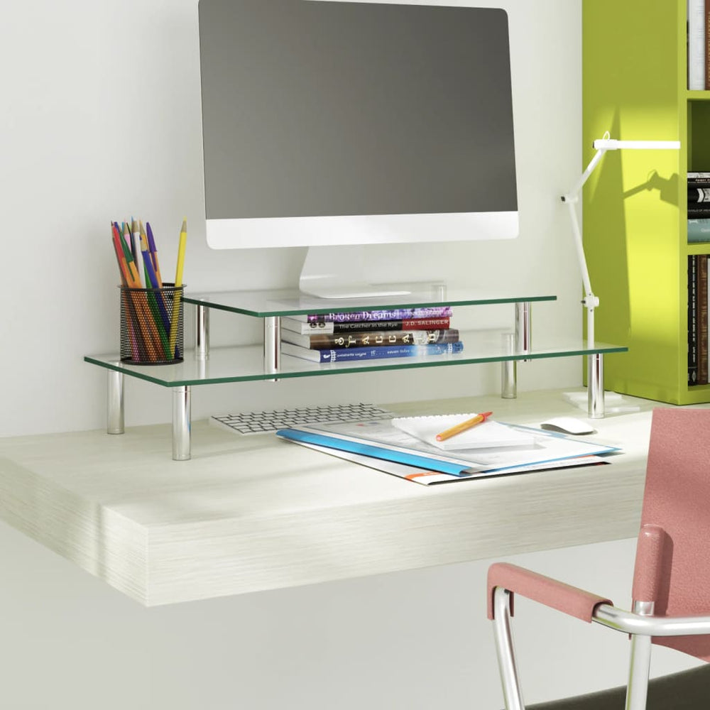 vidaXL Support de moniteur à 2 niveaux en verre transparent