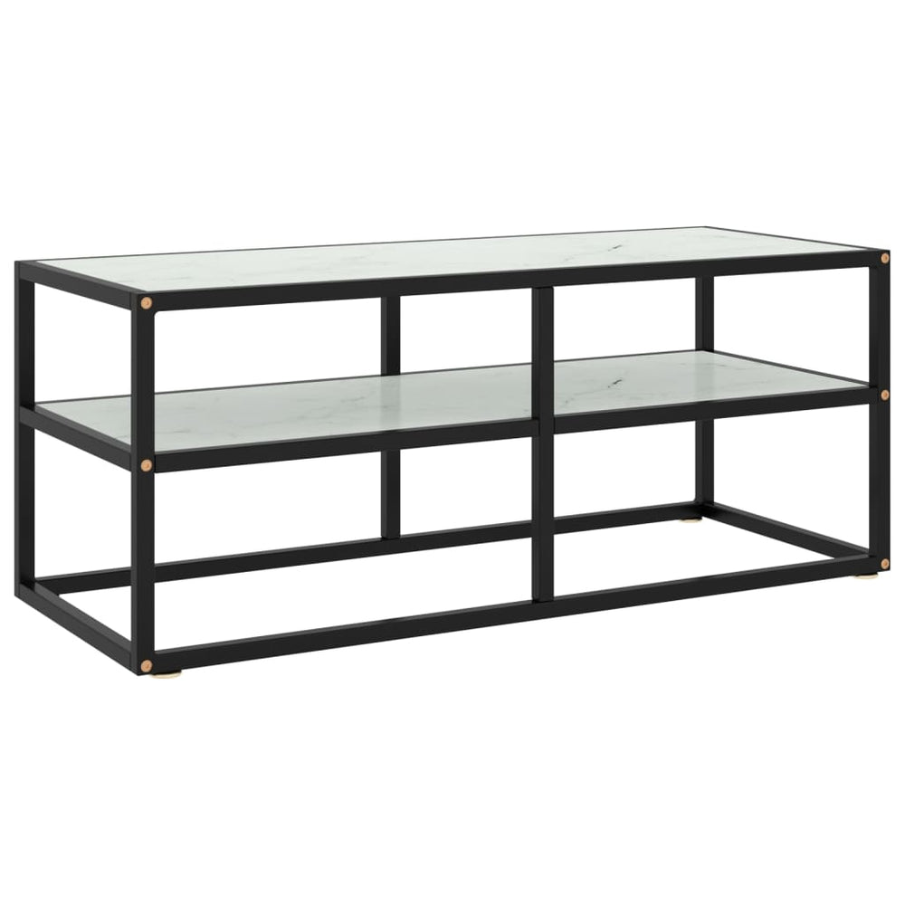 vidaXL Meuble TV noir avec verre trempé aspect marbre 100x40x40 cm