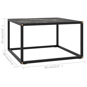Schwarzer Couchtisch mit Marmor-Glasplatte 60x60