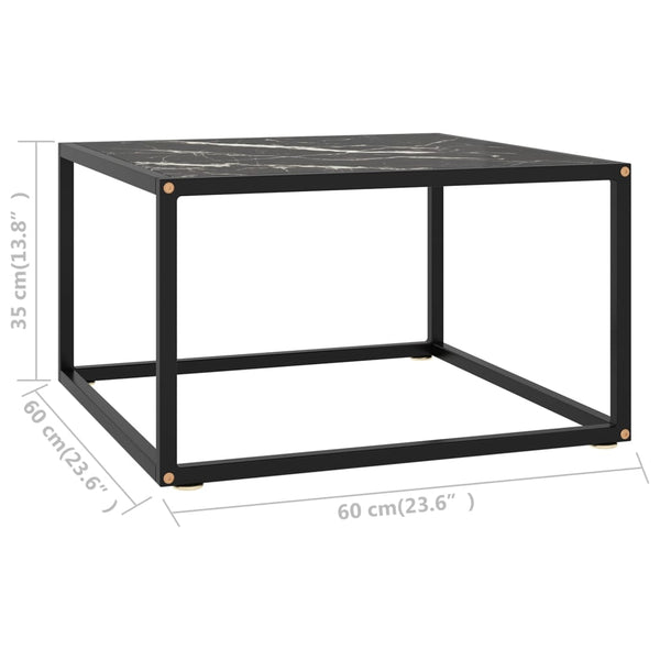 Schwarzer Couchtisch mit Marmor-Glasplatte 60x60