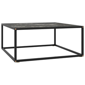 Schwarzer Couchtisch mit Marmor-Glasplatte 80x80