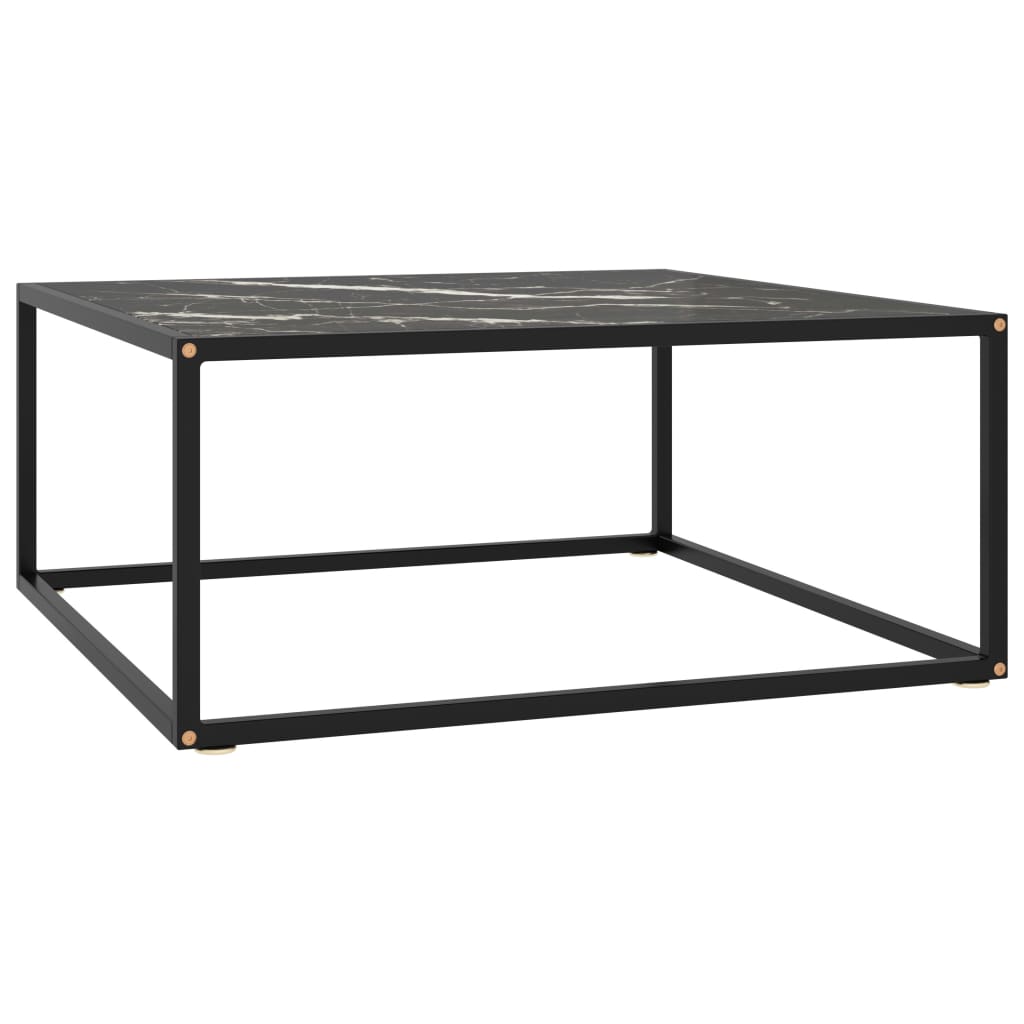 Schwarzer Couchtisch mit Marmor-Glasplatte 80x80