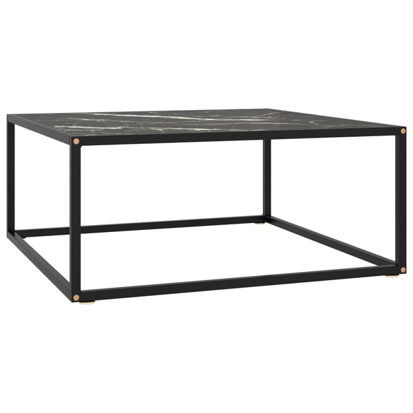 Schwarzer Couchtisch mit Marmor-Glasplatte 80x80