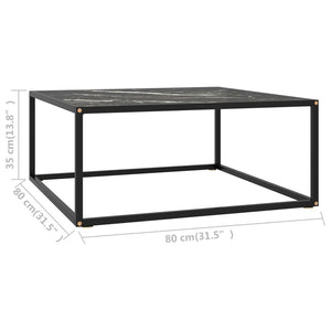Schwarzer Couchtisch mit Marmor-Glasplatte 80x80