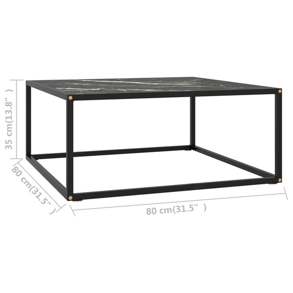Schwarzer Couchtisch mit Marmor-Glasplatte 80x80