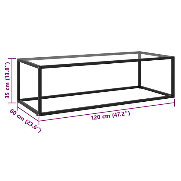 vidaXL Table basse noire avec plateau en verre trempé 120x60x35 cm
