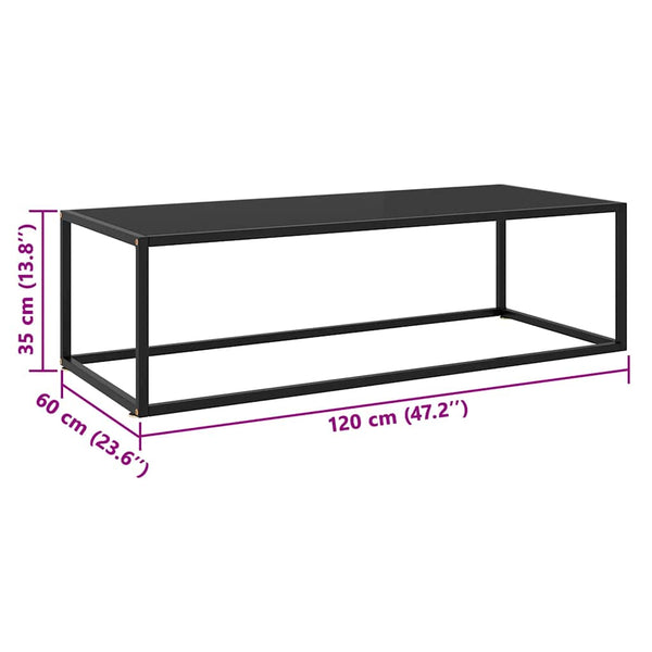 Schwarzer Couchtisch mit Glasplatte 120x50 cm