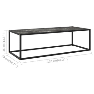 Schwarzer Couchtisch mit Marmor-Glas 120 cm